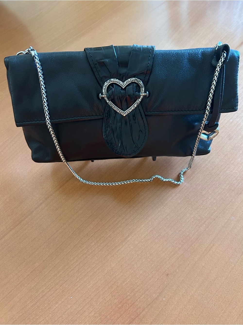 Brighton Black Leather Bag with Silver Chain